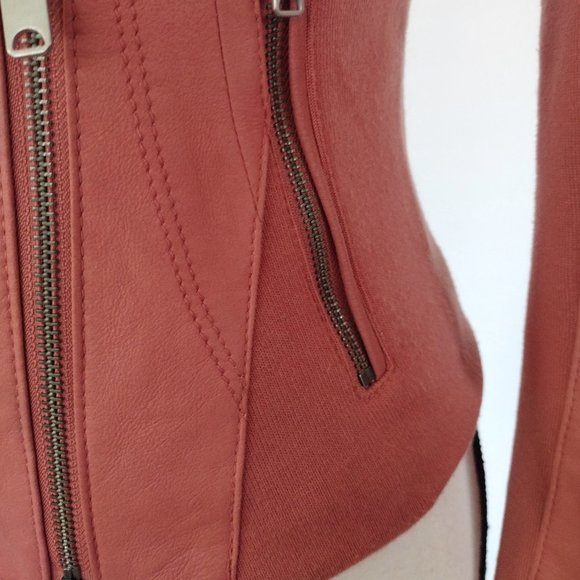 Marc New York Coral Pink Felix Knit Panel Moto Leather Jacket - Picture 9 of 16